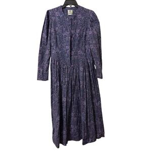 Vintage Laura Ashley Purple Paisley Cotton Wool Dress Made in UK Size 10 Cottage